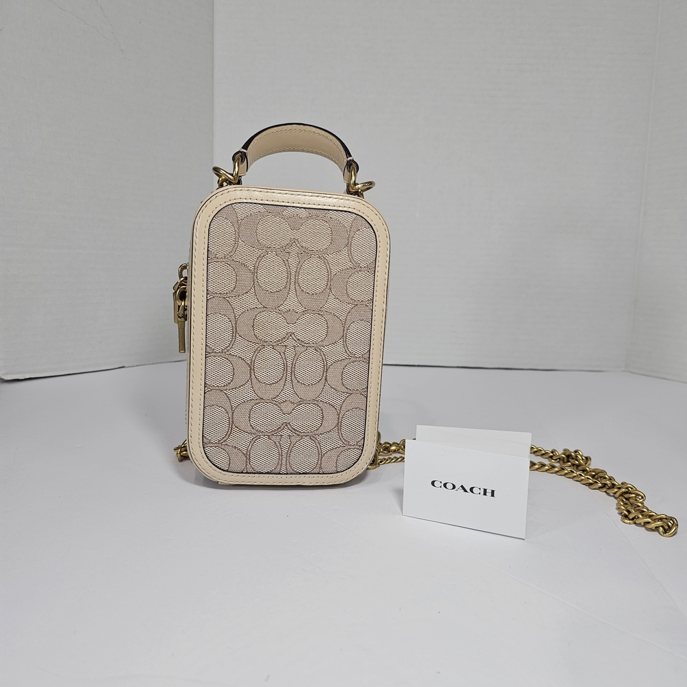 Coach Beige Signature Crossbody Bag with Gold Chain - Picture 10 of 12